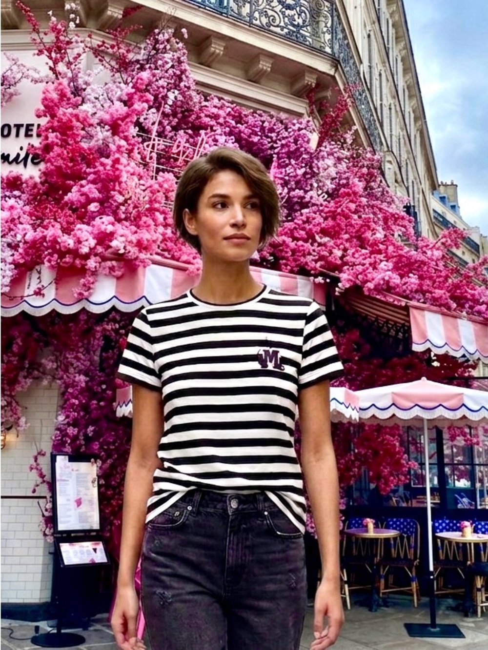 Maje Paris Black & White Striped Crewneck Tee. Quiet Luxury, Preppy, Streetwear